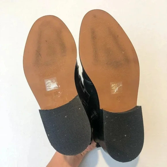 LITTLE BURGUNDY Black Leather Buckle Almond Toe Western Ankle Booties Women's 6 - Picture 8 of 9